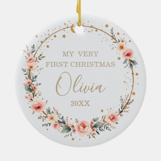 Modern Celestial Baby’s 1st Christmas Elegant Keramik Ornament (Hinten)