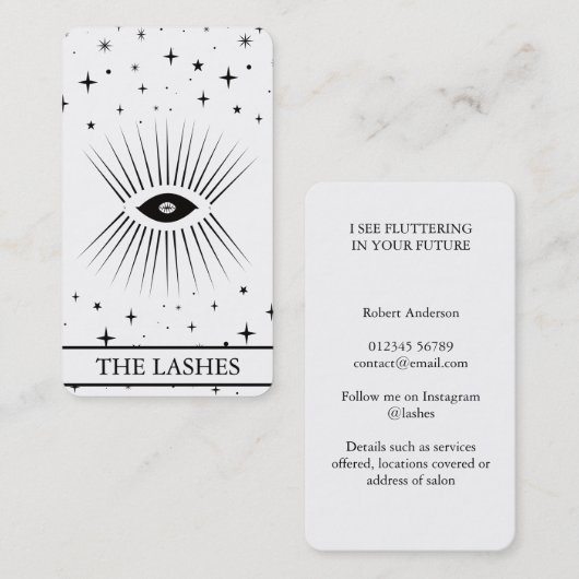 Modern Celestial Eye Tarot Lashes Black Visitenkarte (Vorne/Hinten)
