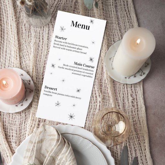 Modern Celestial Minimalist Wedding Menu Card Menükarte