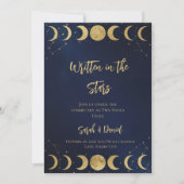 Modern Celestial Navy and Gold Moon Stars Wedding  Einladung (Vorderseite)