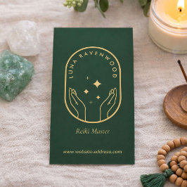 Modern Celestial Reiki Master Healing Hands Green Visitenkarte