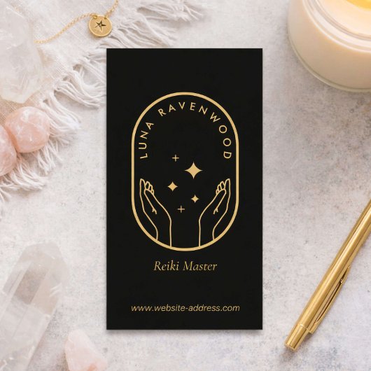 Modern Celestial Reiki Practitioner Healing Hands  Visitenkarte