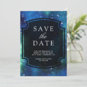 Modern Celestial Space Galaxy Wedding Save The Date (Stehend Vorderseite)