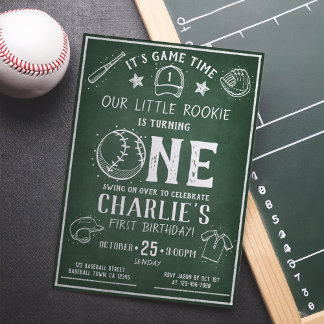 Modern Chalkboard Baseball Alle Star 1 Geburtstag Einladung