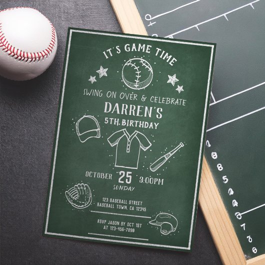 Modern Chalkboard Baseball bis zum Geburtstag Einladung