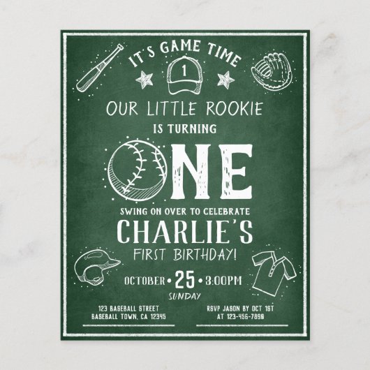 Modern Chalkboard Baseball Budget 1b Geburtstag (Vorderseite)