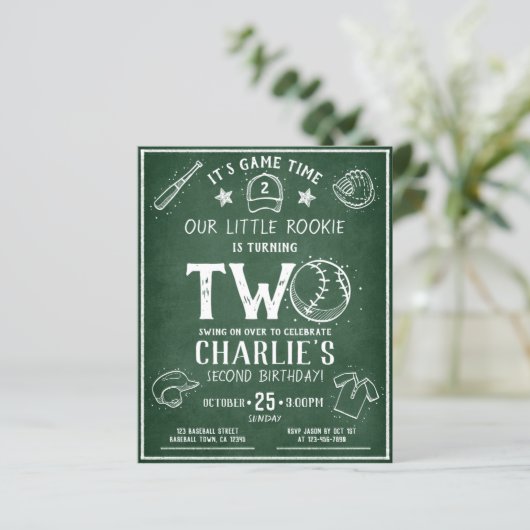 Modern Chalkboard Baseball Budget 2. Geburtstag (Stehend Vorderseite)