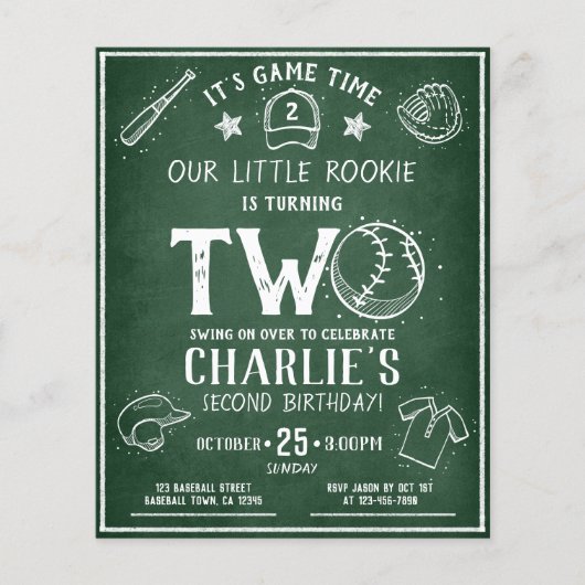 Modern Chalkboard Baseball Budget 2. Geburtstag (Vorderseite)