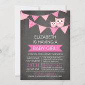 Modern Chalkboard Bunting Owl GIRL Baby Dusche Einladung (Vorderseite)