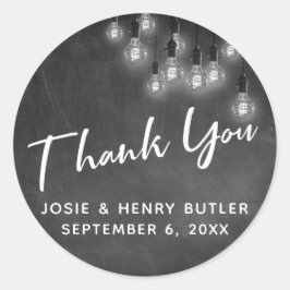 Modern Chalkboard & Edison Lights Vielen Dank Runder Aufkleber