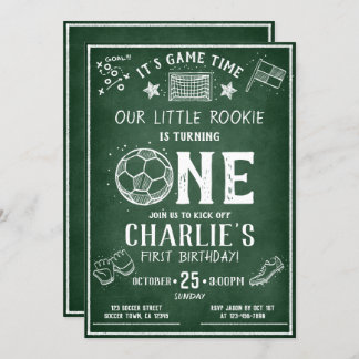Modern Chalkboard Fußball Alle Star 1 Geburtstag Einladung