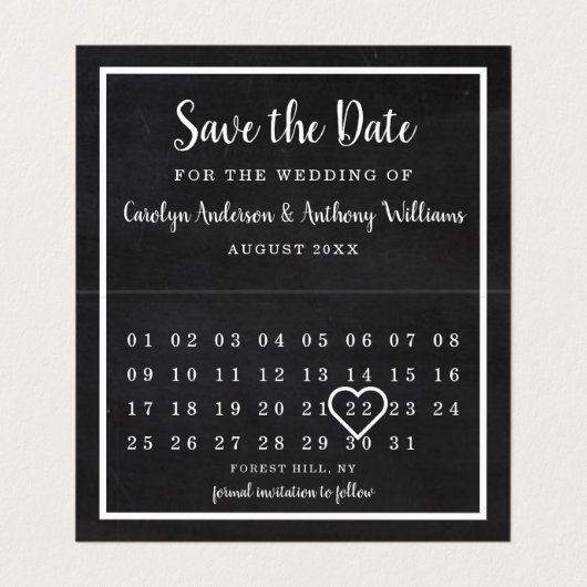 Modern Chalkboard Kalender Save the Date Karte (Innenseite Aufgefaltet)