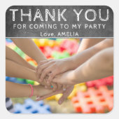 Modern Chalkboard Kids Foto Vielen Dank zum Geburt Quadratischer Aufkleber (Vorderseite)