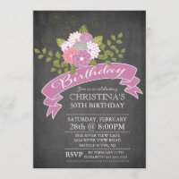 Modern Chalkboard Purple Blumen Geburtstagsparty