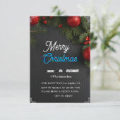 Modern Chalkboard Red Ornaments Christmas Party Einladung (Stehend Vorderseite)