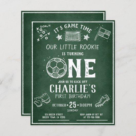 Modern Chalkboard Soccer Budget 1. Geburtstag (Vorne/Hinten)