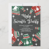 Modern Chalkboard Ugly Sweater Winter Party Einladung (Vorderseite)