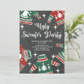 Modern Chalkboard Ugly Sweater Winter Party Einladung (Stehend Vorderseite)