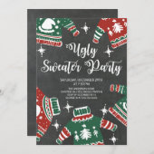 Modern Chalkboard Ugly Sweater Winter Party Einladung (Vorne/Hinten)