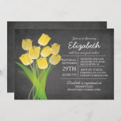 Modern Chalkboard Yellow Tulip Girls Babydusche Einladung (Vorne/Hinten)