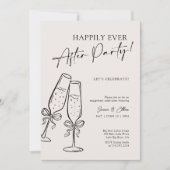 Modern Champagne Bow Happily Ever After Party Einladung (Vorderseite)
