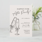 Modern Champagne Bow Happily Ever After Party Einladung (Stehend Vorderseite)