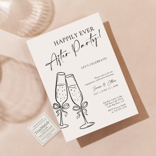 Modern Champagne Bow Happily Ever After Party Einladung