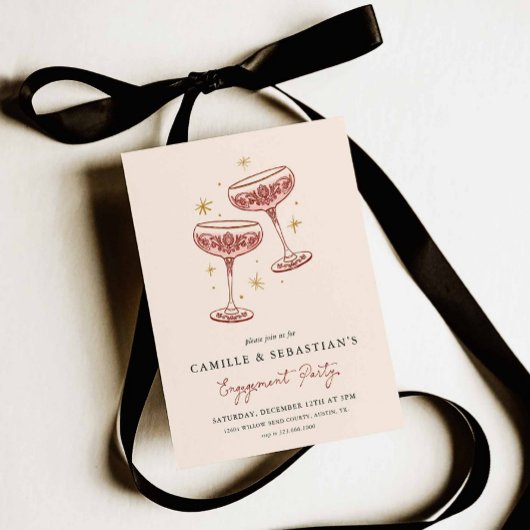 Modern Champagne Coupe Engagement Party Invitation Einladung