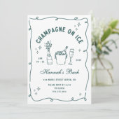 Modern Champagne On Ice Bachelorette Party Einladung (Stehend Vorderseite)
