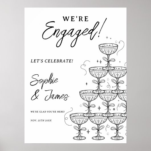 Modern Champagne Tower Engagement Welcome Poster (Vorne)