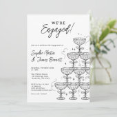 Modern Champagne Tower Photo Engagement Einladung (Stehend Vorderseite)