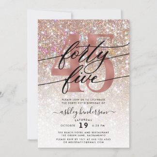 Modern Champagner Glitzer 45. Geburtstagseinladung Einladung
