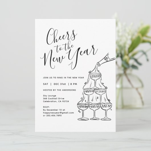 Modern Champaign Cheers to the New Year Party  Einladung (Stehend Vorderseite)