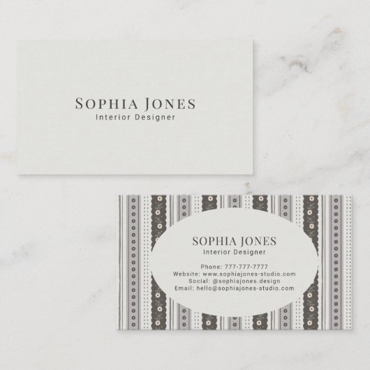 Modern Charcoal & Cream Scallop Stripe Visitenkarte (Vorne/Hinten)