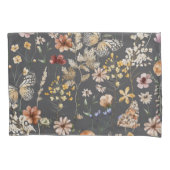 Modern Charcoal Gray Boho Wildflowers Kissenbezug (Vorderseite)