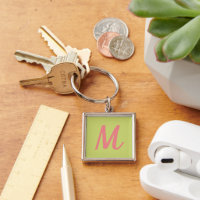 Modern Chartreuse Green and Coral Pink Monogram
