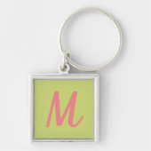 Modern Chartreuse Green and Coral Pink Monogram Schlüsselanhänger (Vorne)