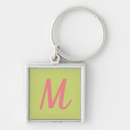 Modern Chartreuse Green and Coral Pink Monogram Schlüsselanhänger (Vorne)