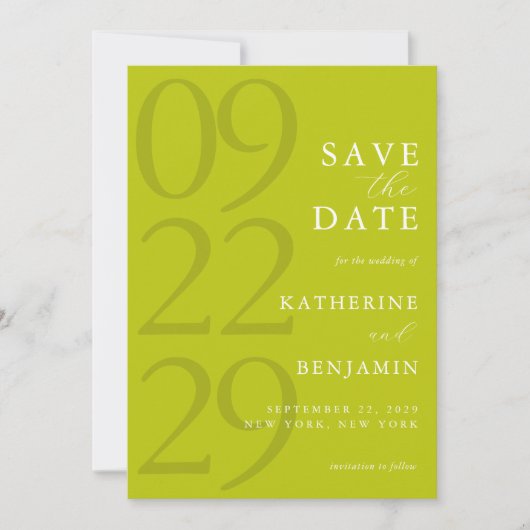 Modern Chartreuse Minimalist Wedding Save The Date (Vorderseite)