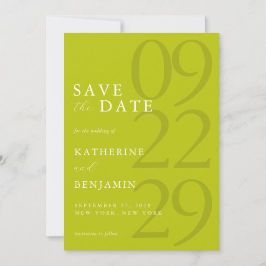 Modern Chartreuse Minimalist Wedding Save The Date (Vorderseite)