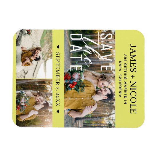 Modern Chartreuse Save the Date Hochzeit 3 Fotos Magnet (Horizontal)