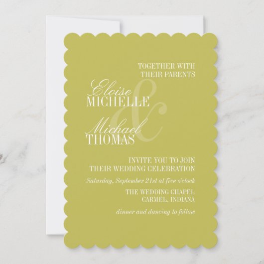 Modern Chartreuse Script Formal Wedding Einladung (Vorderseite)