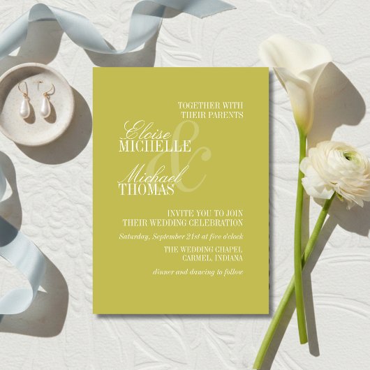 Modern Chartreuse Script Formal Wedding Einladung