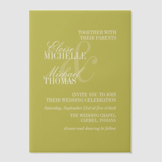 Modern Chartreuse Script Formal Wedding Pergament Einladungen (Vorderseite)