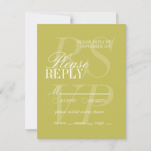 Modern Chartreuse Script Formal Wedding RSVP Karte (Vorderseite)