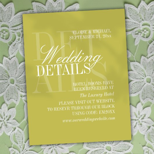 Modern Chartreuse Script Wedding Details QR Begleitkarte