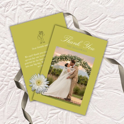 Modern Chartreuse Script Wedding Thank You Card Dankeskarte
