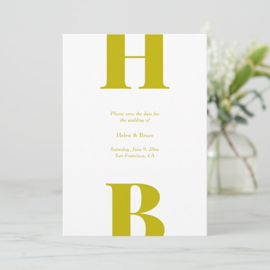 Modern Chartreuse Typography Monogram Wedding Save The Date (Stehend Vorderseite)