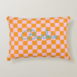Modern Check Pink Orange Blue NAME Preppy Decor Dekokissen
