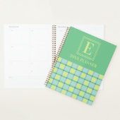 Modern Checker Blue Green Lime Custom Monogram Planer (Anzeige)